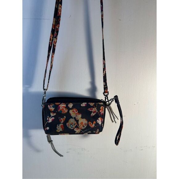 Vera Bradley RDIF anti-theft wallet crossbody black flowers 6"x4" - Picture 3 of 7